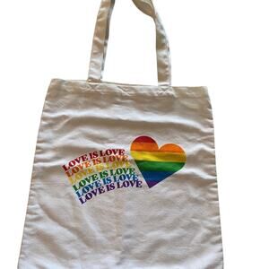 Love is Love Rainbow Tote Bag White 15” Pride Canvas